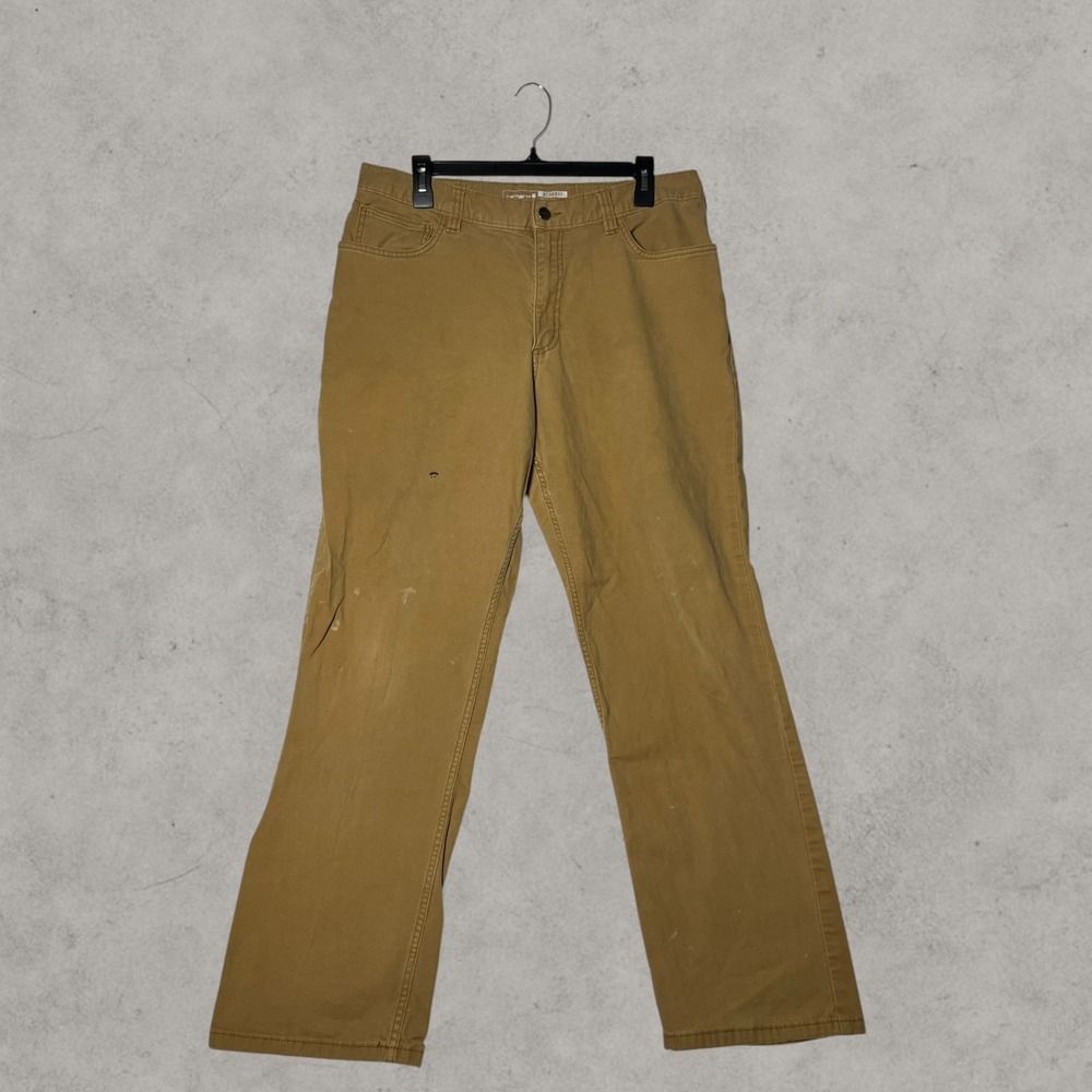 Carhartt Relaxed Fit Tapered Leg Canvas Work Pants Tan Brown Mens 36x32 B299 BRN